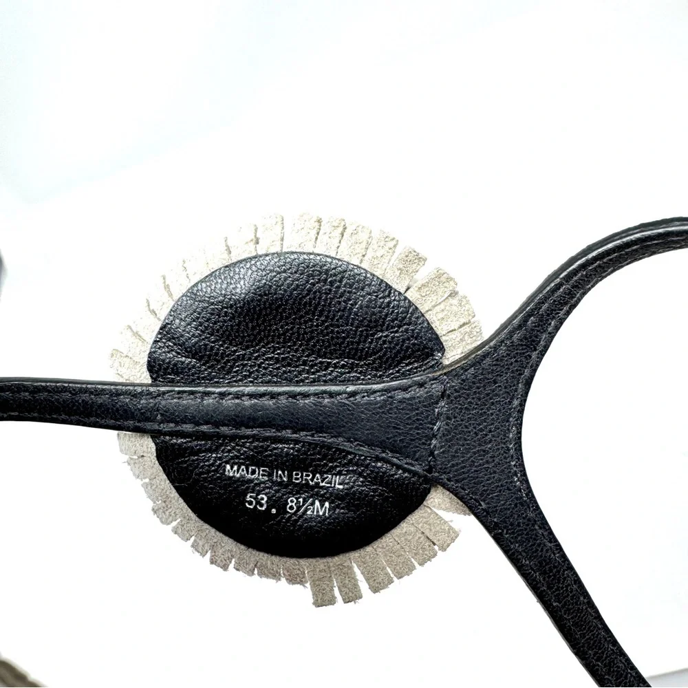 Tory Burch Miller Fringe Ankle Strap Sandals - Black & Off White